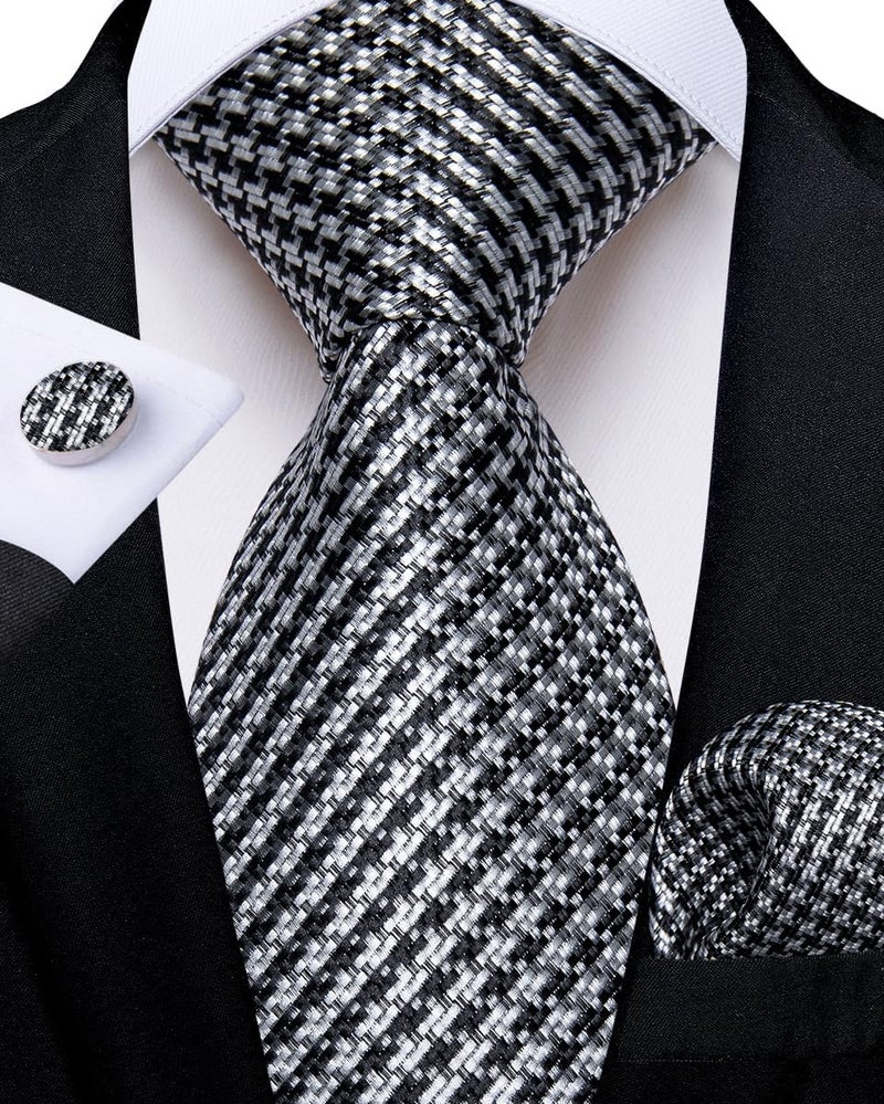DiBanGu 2PCS Set for Father and Son Tie Silk Mens and Boys Adjustable Necktie & Pocket Square Cufflinks Kids Pre-tied Necktie - Image 2